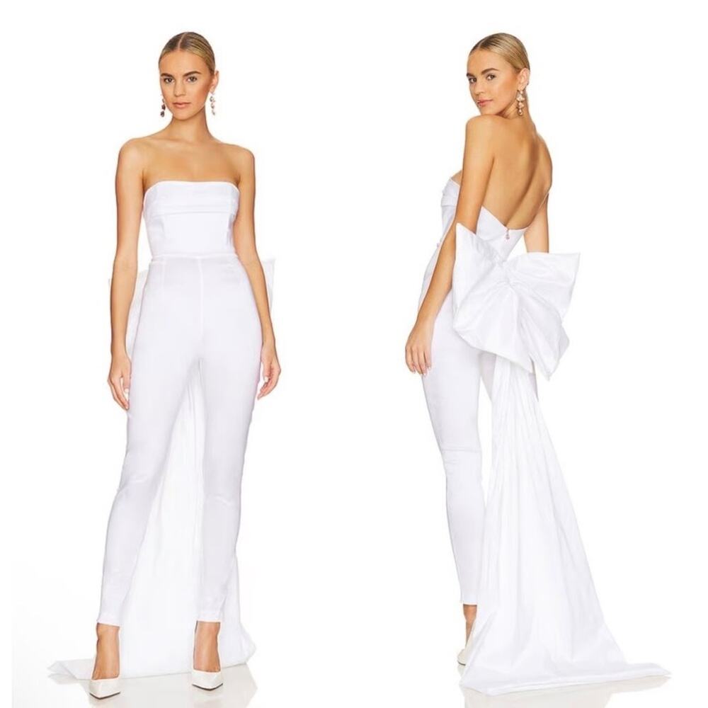 NWT Nookie Sz XS White Strapless Big Bow Train Backless Reese Cocktail Jumpsuit